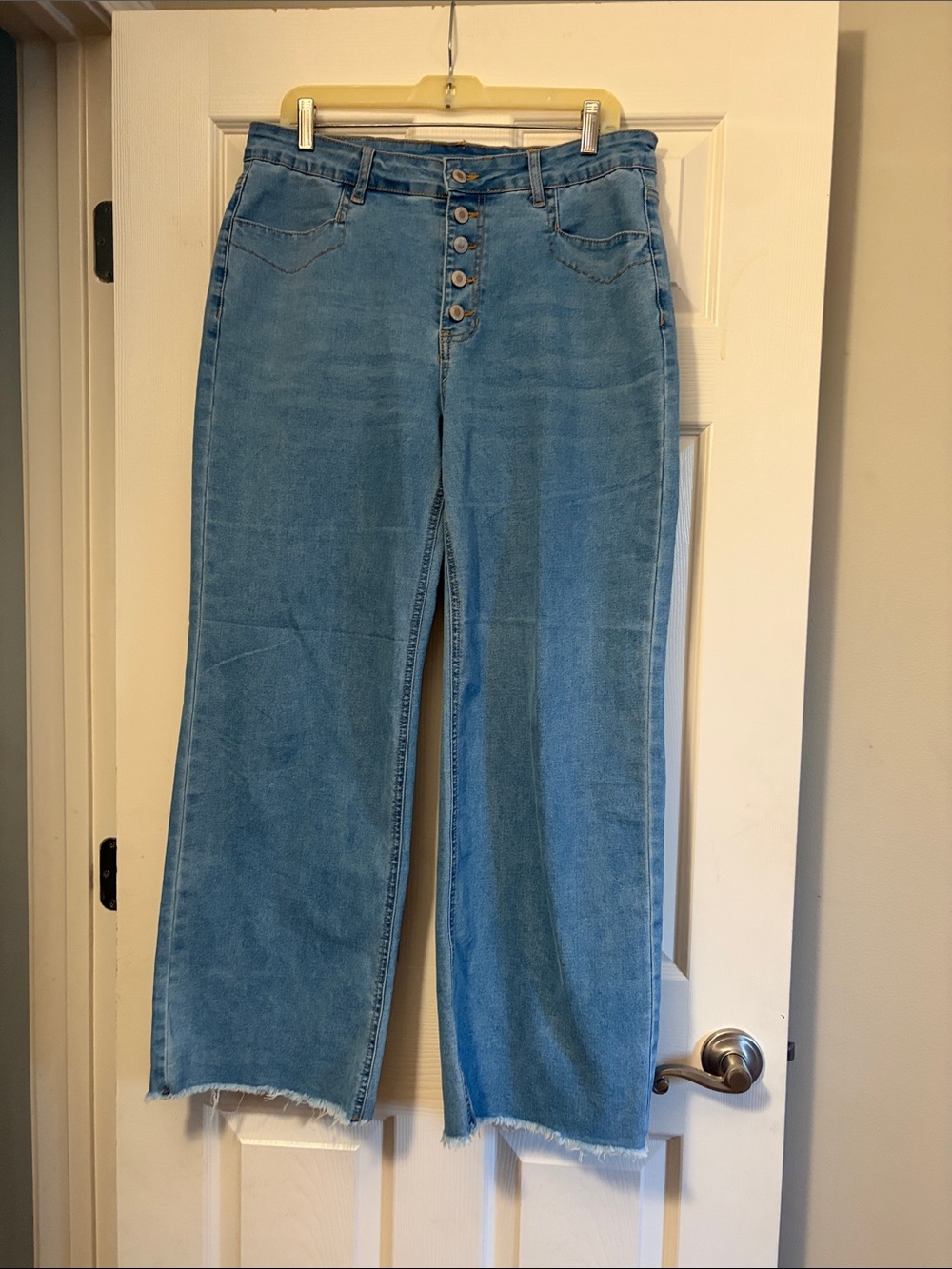 High-Rise Button-Front Wide Leg Jeans - Light Blue
